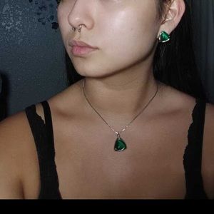 Triangle Pendant Necklace & Stud Earrings